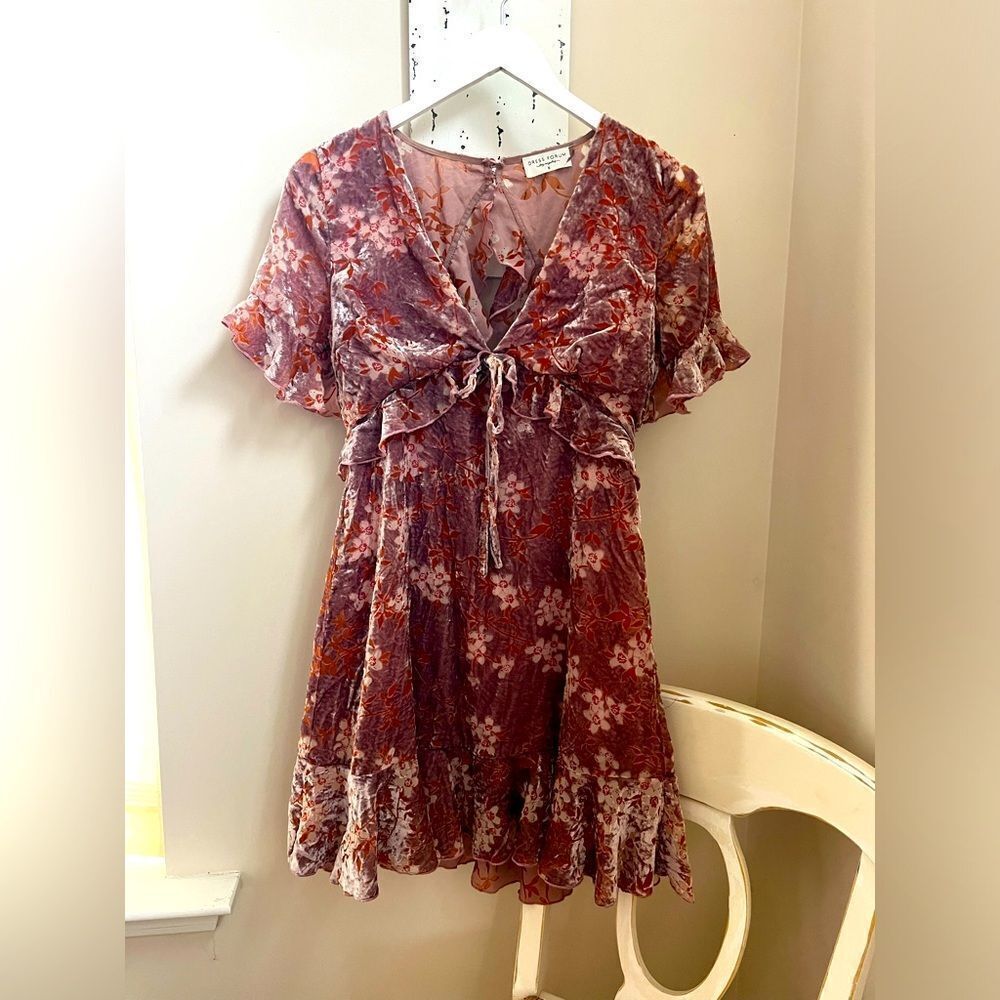 DRESS FORUM LOS ANGELES Size Small Soft & velvety Floral Ruffle Dress!